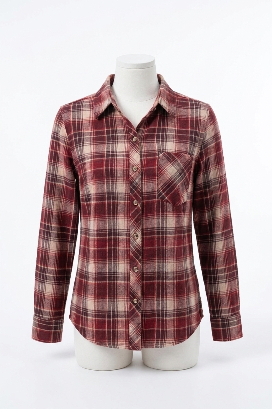 NEW SHE + SKY women's long sleeve woven plaid shirt - plus in red